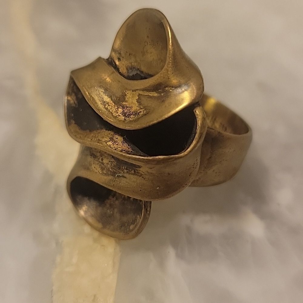 NWT ManiaMania 7 Muse Ring Brass Gold Edgy Indie Punk Abstract Sculptural Boho